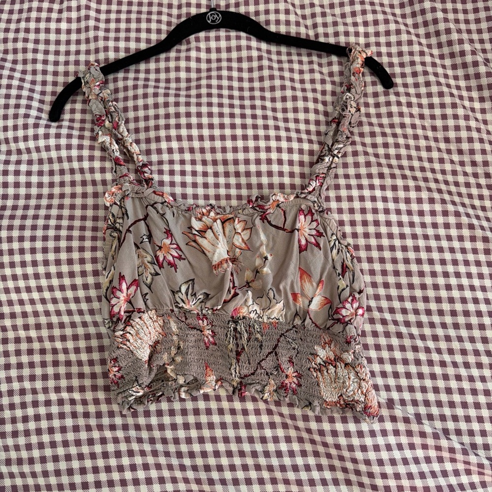 Angie Floral Crop Top in Gray and Pink